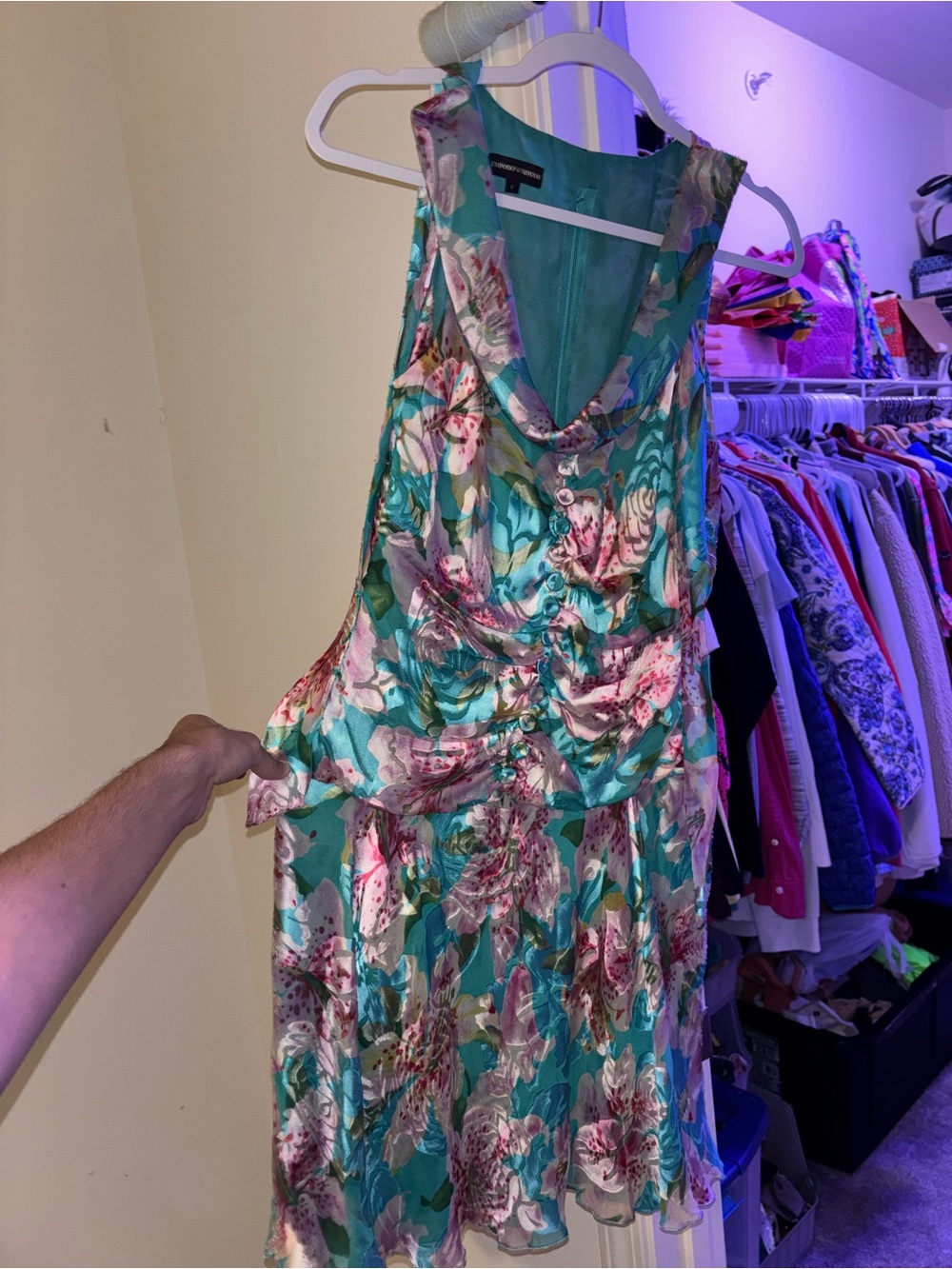 Emporio Armani Teal Floral Sleeveless Midi Dress